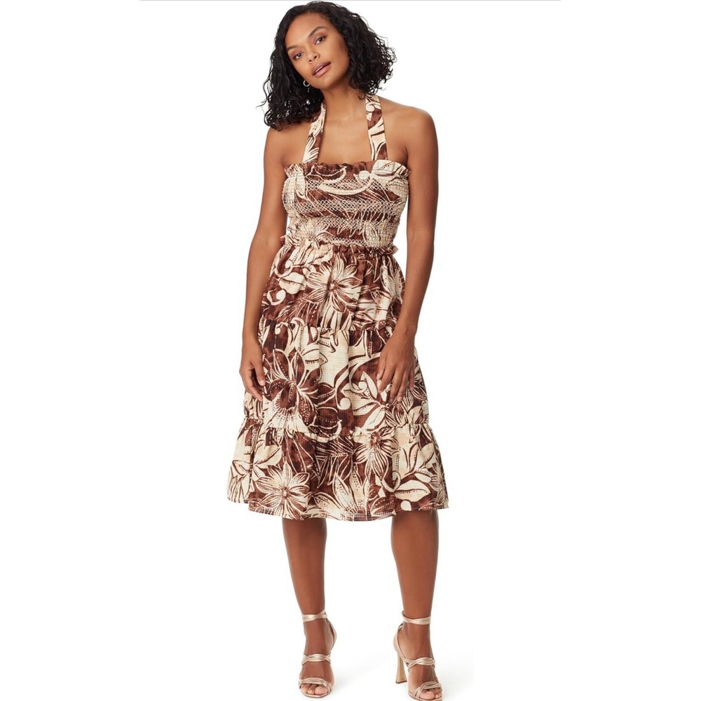 Sam Edelman Jennie Halter‎ Dress Postcard Paradise Sorrel Horse Brown Floral M